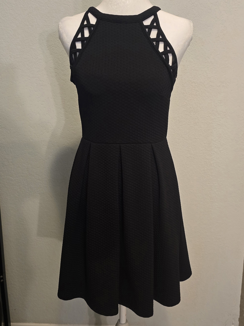 Rewind Black Halter Mini Dress with Lattice Side Straps